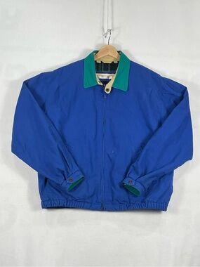 Vintage Perry Ellis Cotton Harrington Bomber Blue Jacket Plaid Lined Sz M